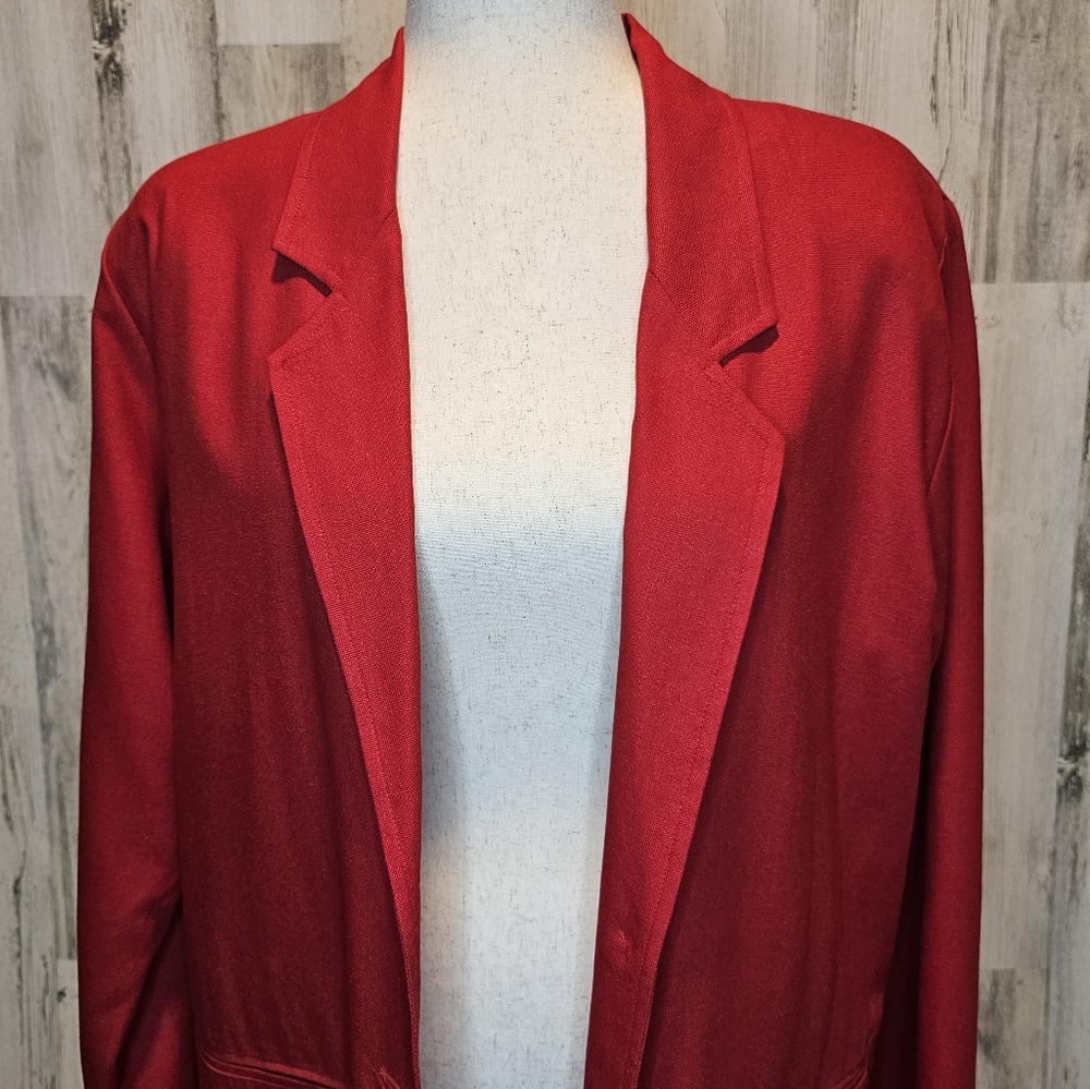Vintage Erin London Red 100% Silk Blazer Jacket Women's Small Oversized Classic